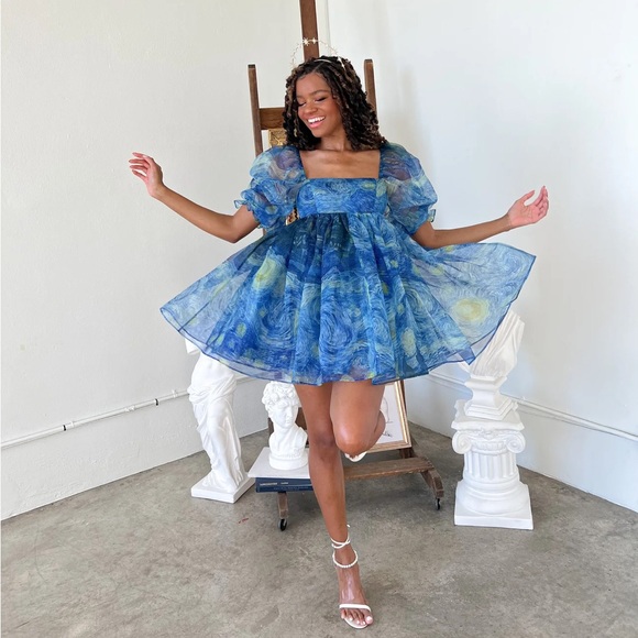 Selkie Dresses & Skirts - Selkie The Starry Night Silk Mini Puff Dress XXL